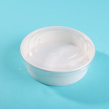White Flat Paper Bowl with Transparent PET Lid - Pack of 100